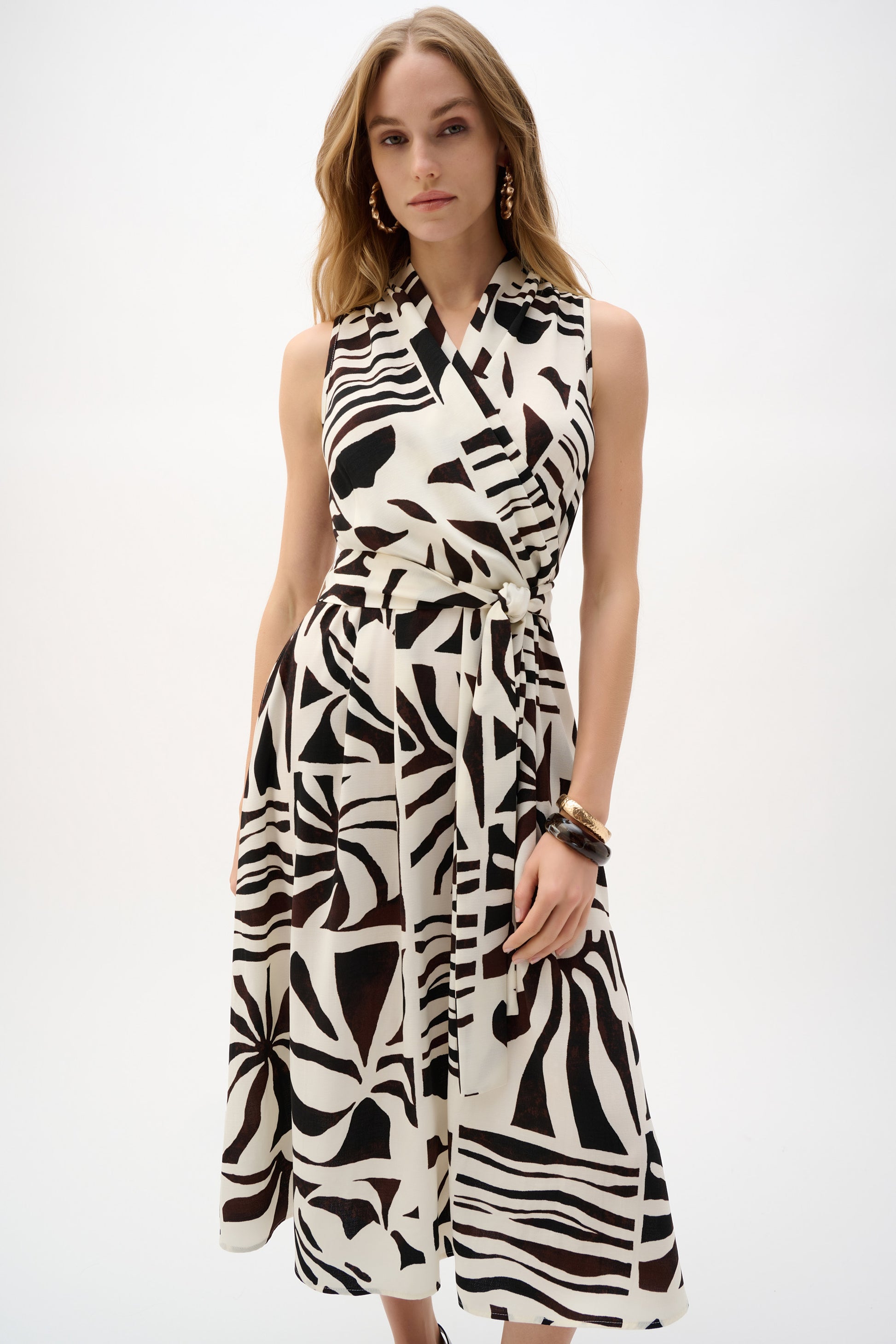 Joseph Ribkoff Tropical Print Wrap Dress Beige/Multi