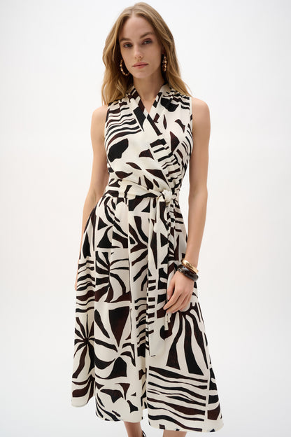 Joseph Ribkoff Tropical Print Wrap Dress Beige/Multi