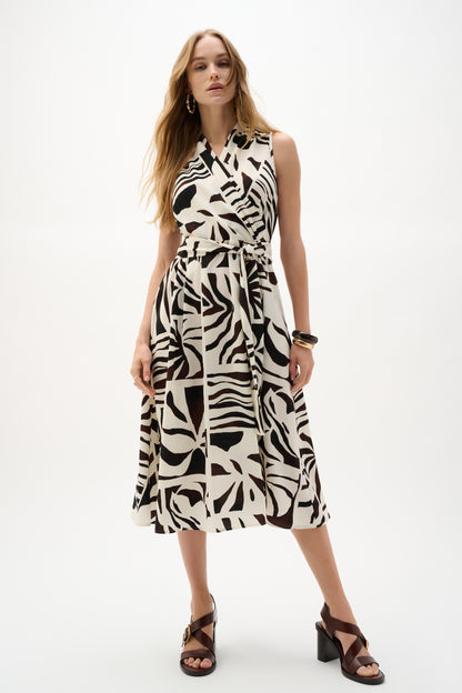 Joseph Ribkoff Tropical Print Wrap Dress Beige/Multi