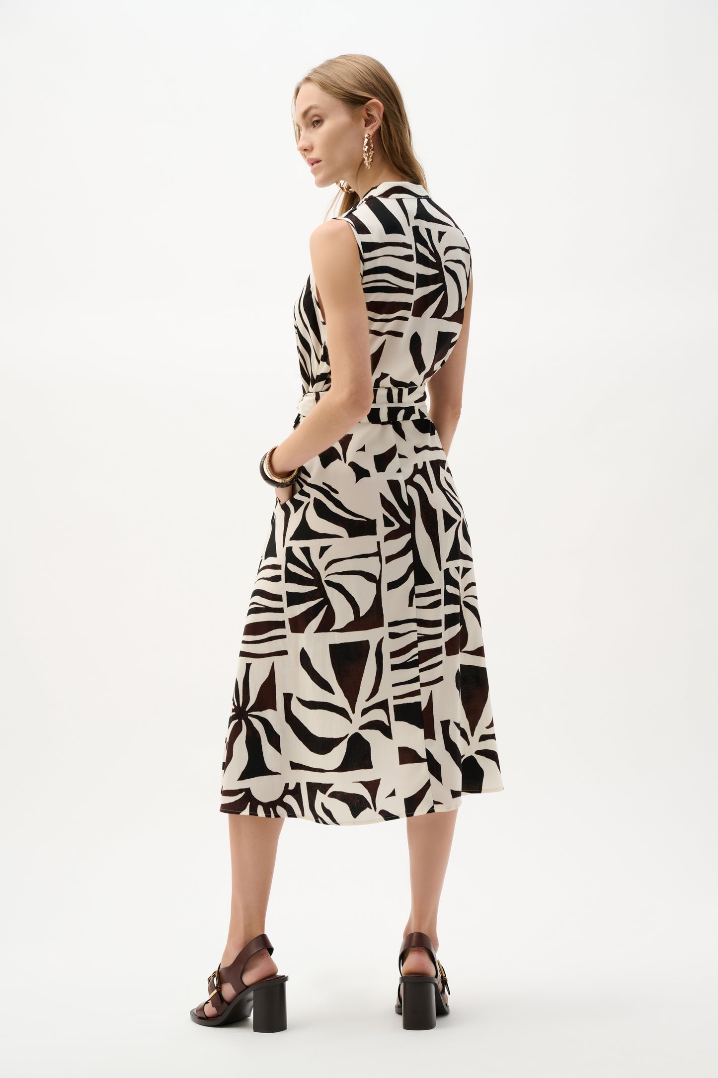 Joseph Ribkoff Tropical Print Wrap Dress Beige/Multi
