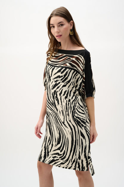 Joseph Ribkoff Animal Print Straight Dress Beige/Multi