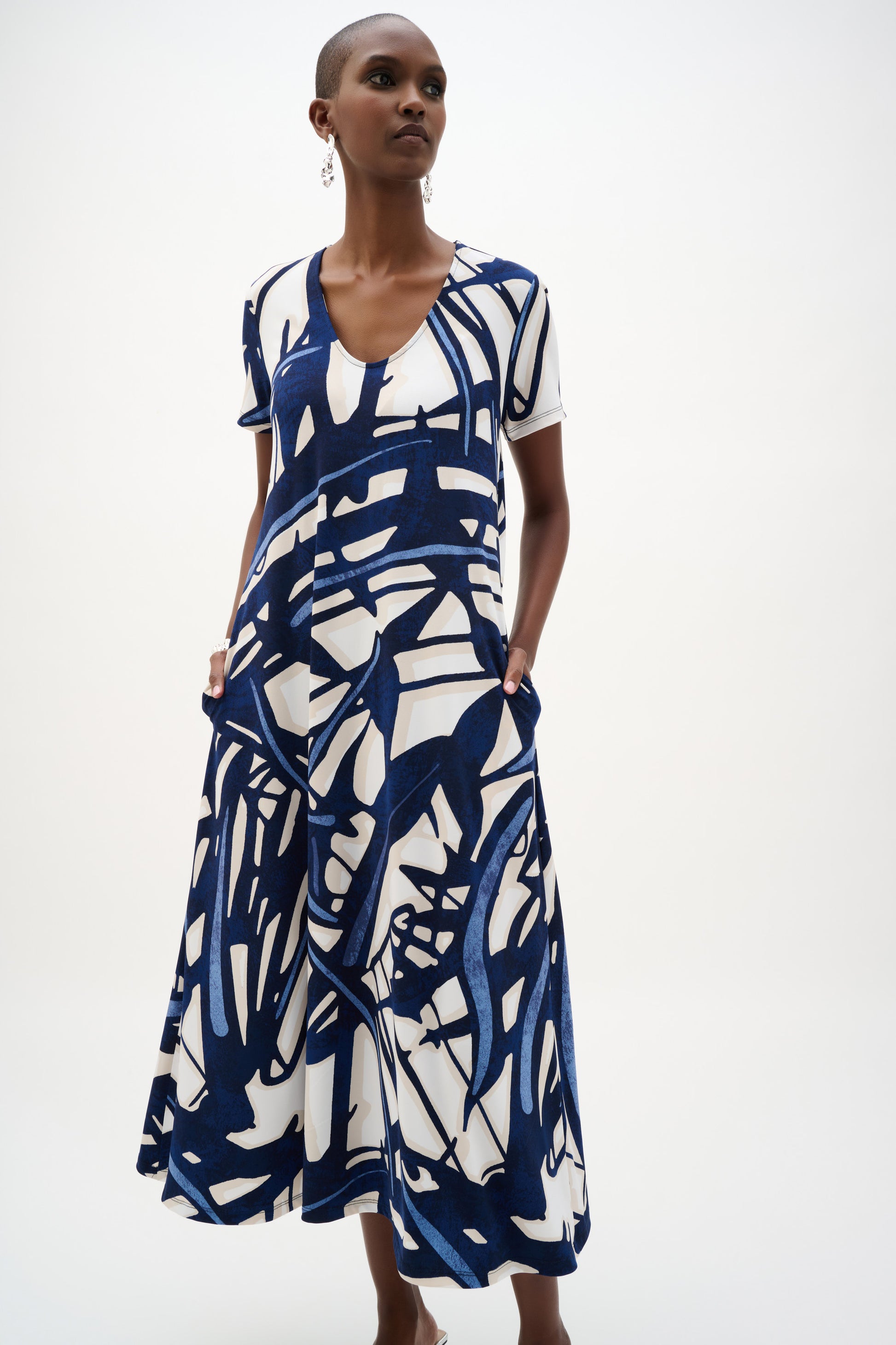 Joseph Ribkoff Abstract Print Trapeze Dress -Vanilla/Multi