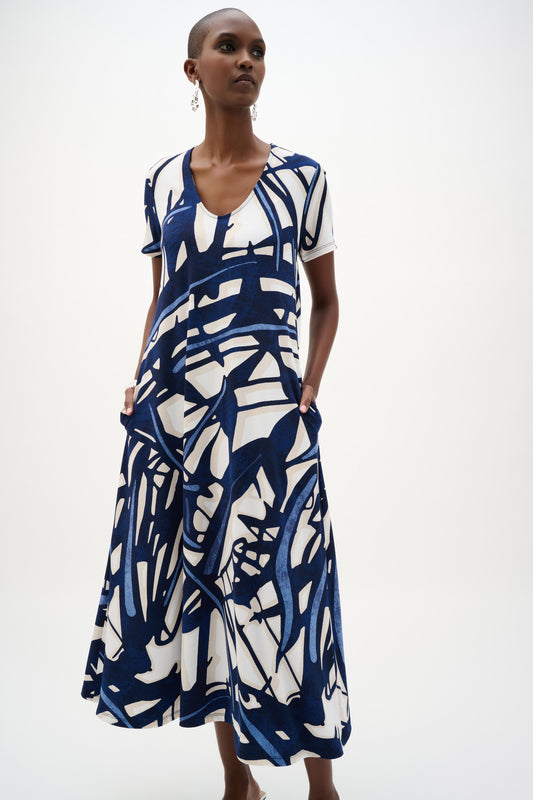 Joseph Ribkoff Abstract Print Trapeze Dress -Vanilla/Multi