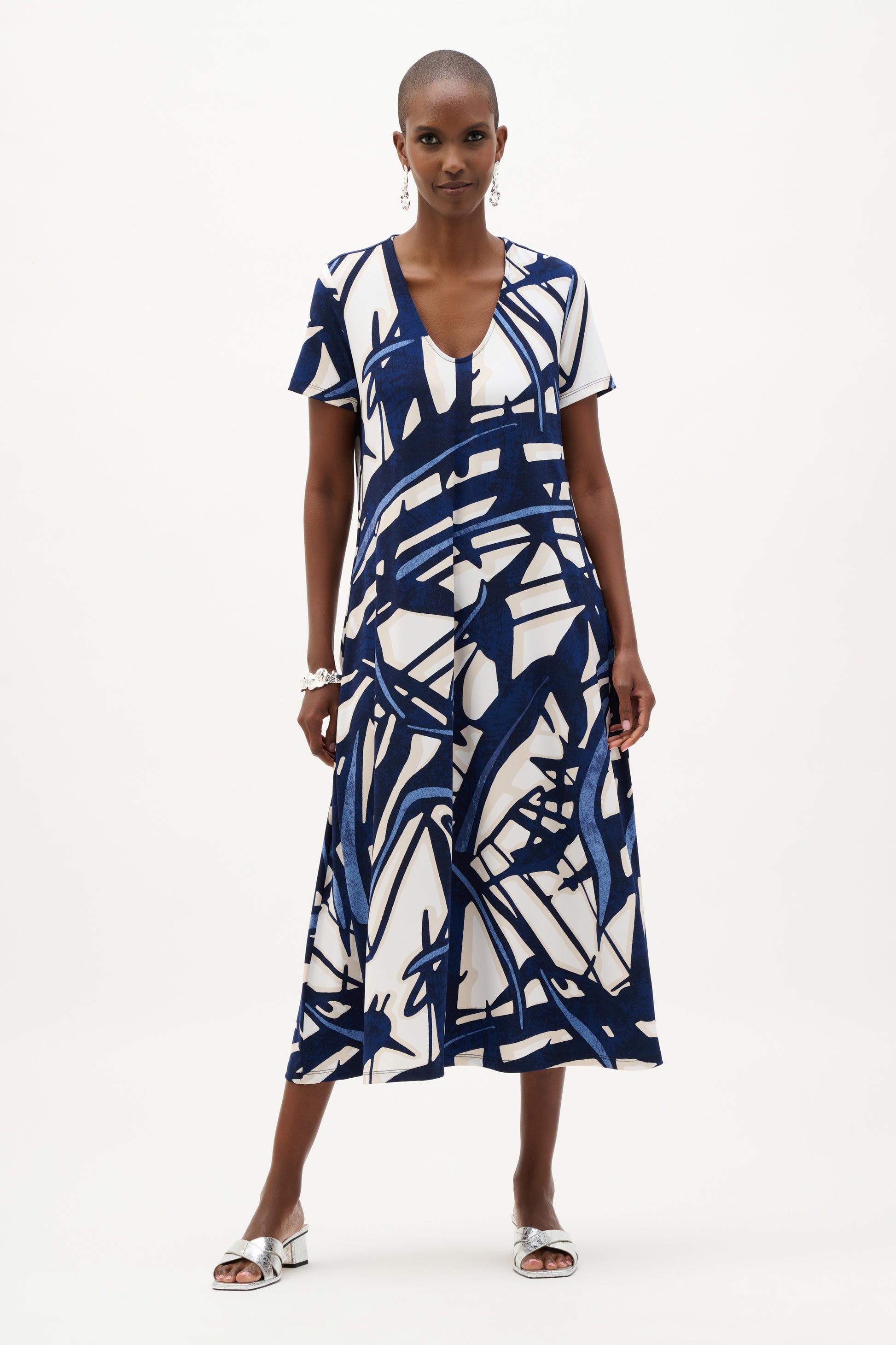 Joseph Ribkoff Abstract Print Trapeze Dress -Vanilla/Multi