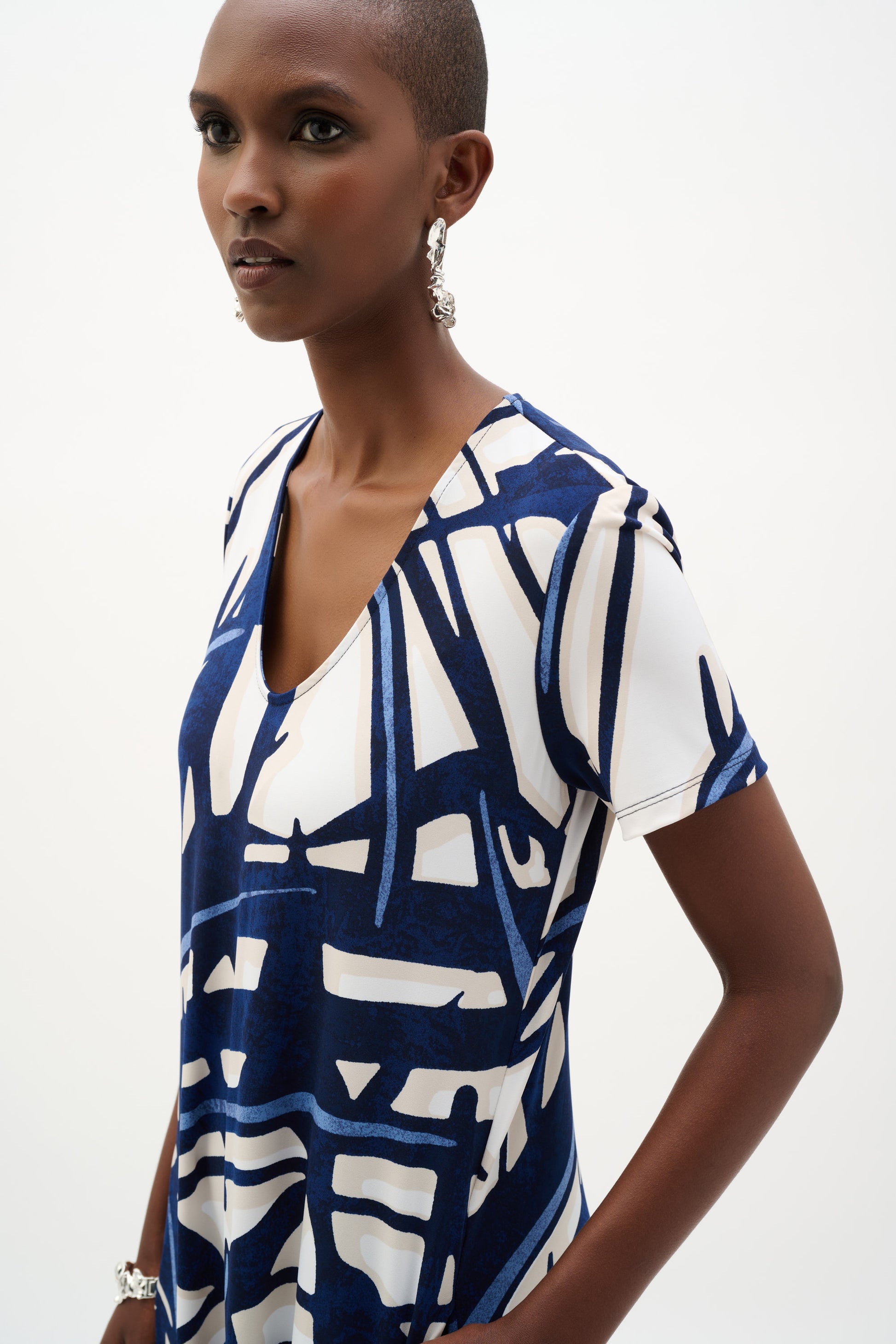 Joseph Ribkoff Abstract Print Trapeze Dress -Vanilla/Multi
