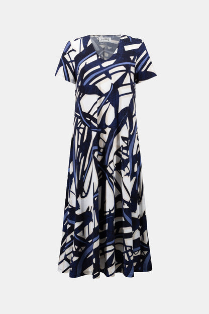 Joseph Ribkoff Abstract Print Trapeze Dress -Vanilla/Multi