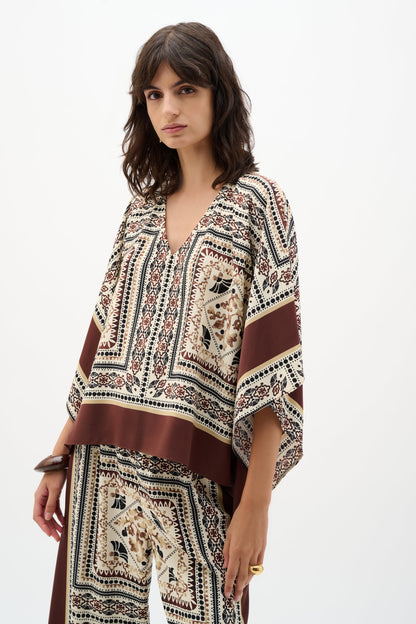 Joseph Ribkoff  Printed Poncho Top Beige/Multi