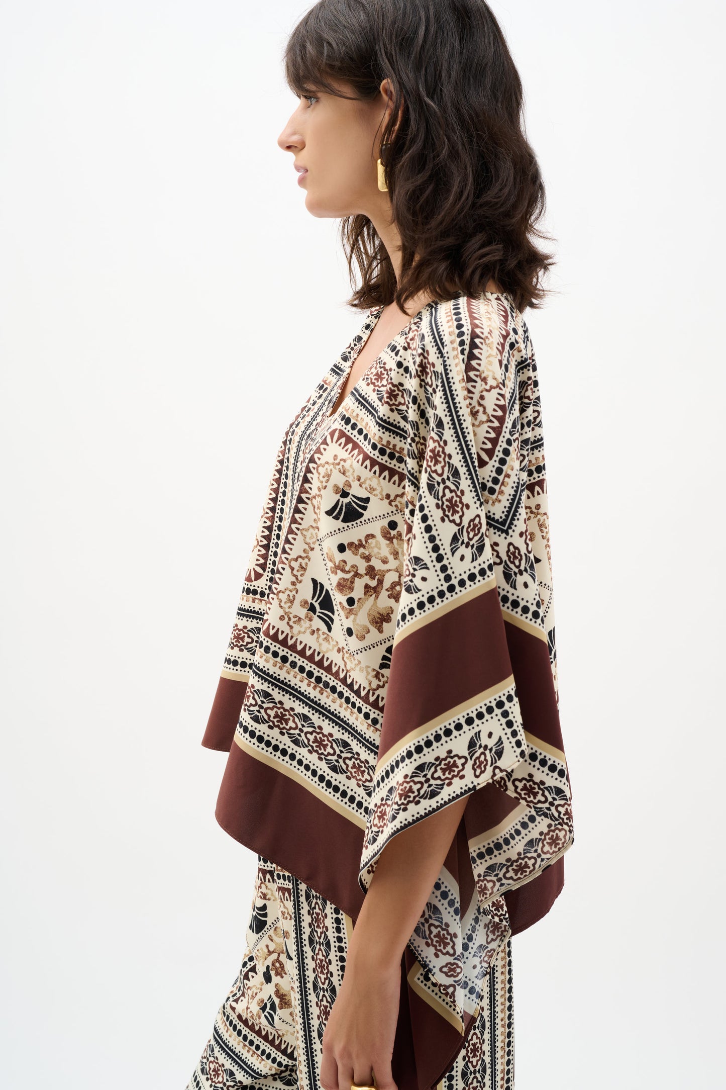 Joseph Ribkoff  Printed Poncho Top Beige/Multi
