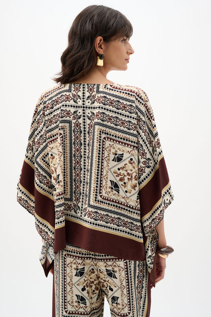 Joseph Ribkoff  Printed Poncho Top Beige/Multi