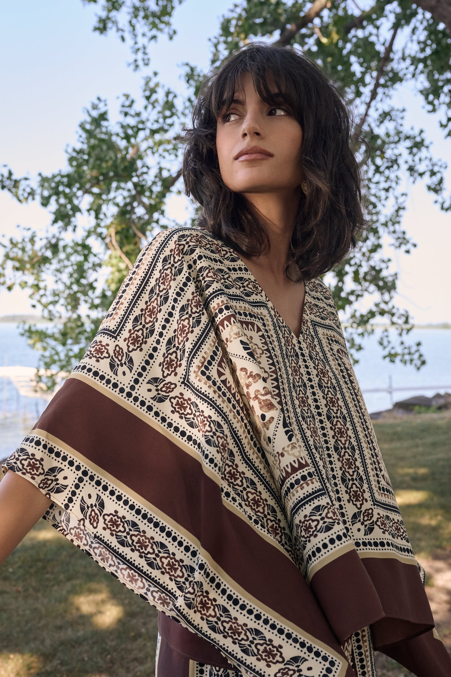Joseph Ribkoff  Printed Poncho Top Beige/Multi