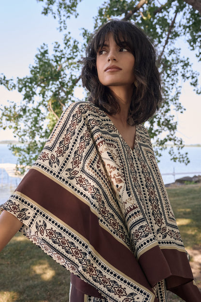Joseph Ribkoff  Printed Poncho Top Beige/Multi