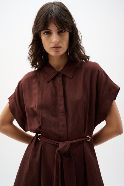 Joseph Ribkoff Linen Blend Shirt Dress With Sash Mahogany