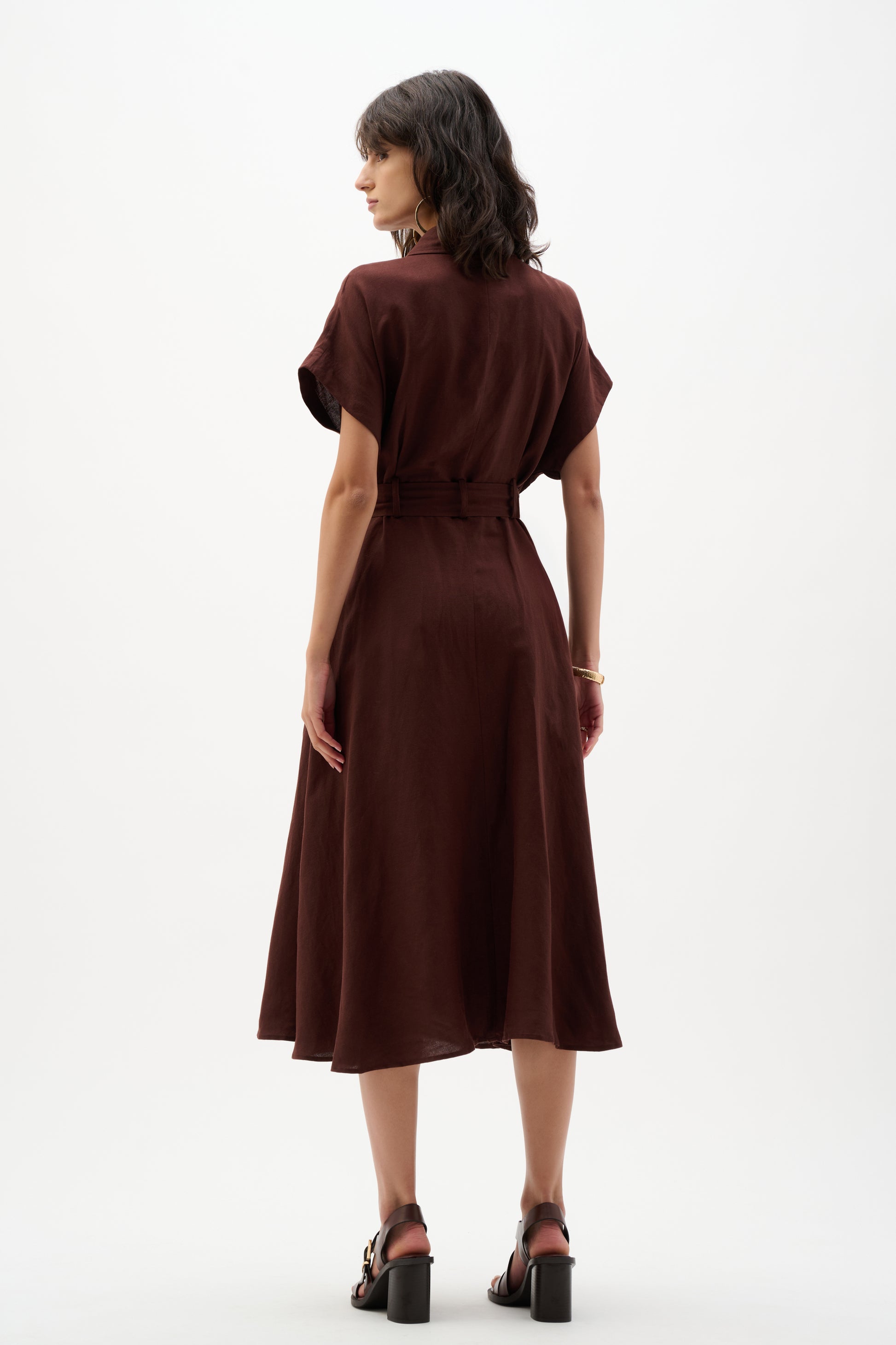 Joseph Ribkoff Linen Blend Shirt Dress With Sash Mahogany