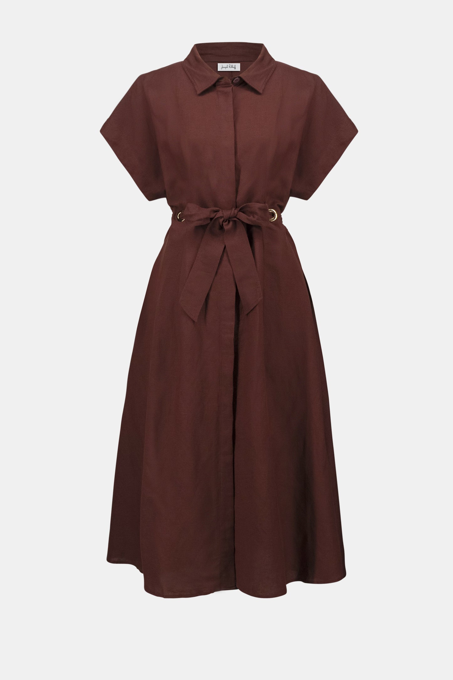 Joseph Ribkoff Linen Blend Shirt Dress With Sash Mahogany