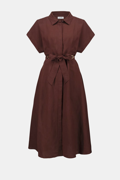 Joseph Ribkoff Linen Blend Shirt Dress With Sash Mahogany