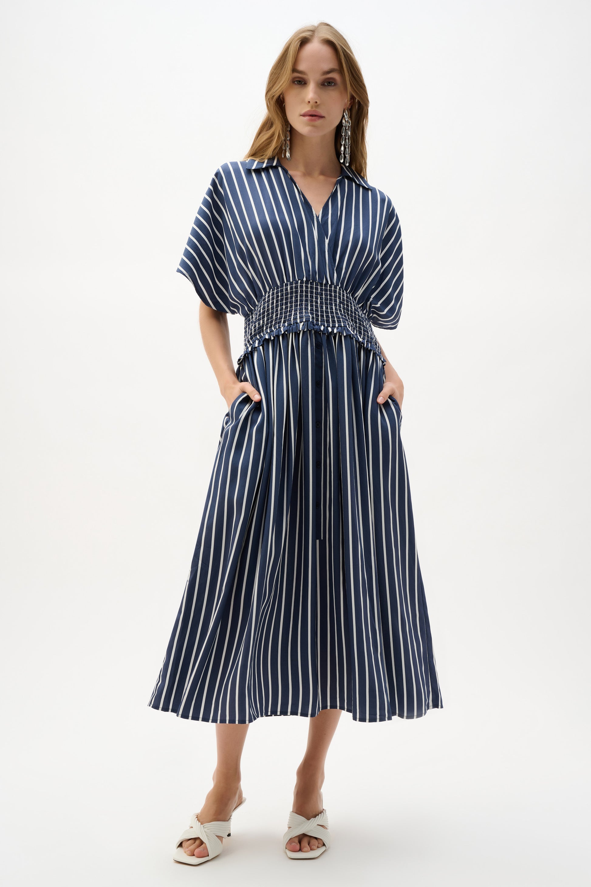 Joseph Ribkoff Poplin Stripe Dress Blue/White