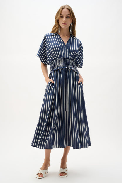 Joseph Ribkoff Poplin Stripe Dress Blue/White