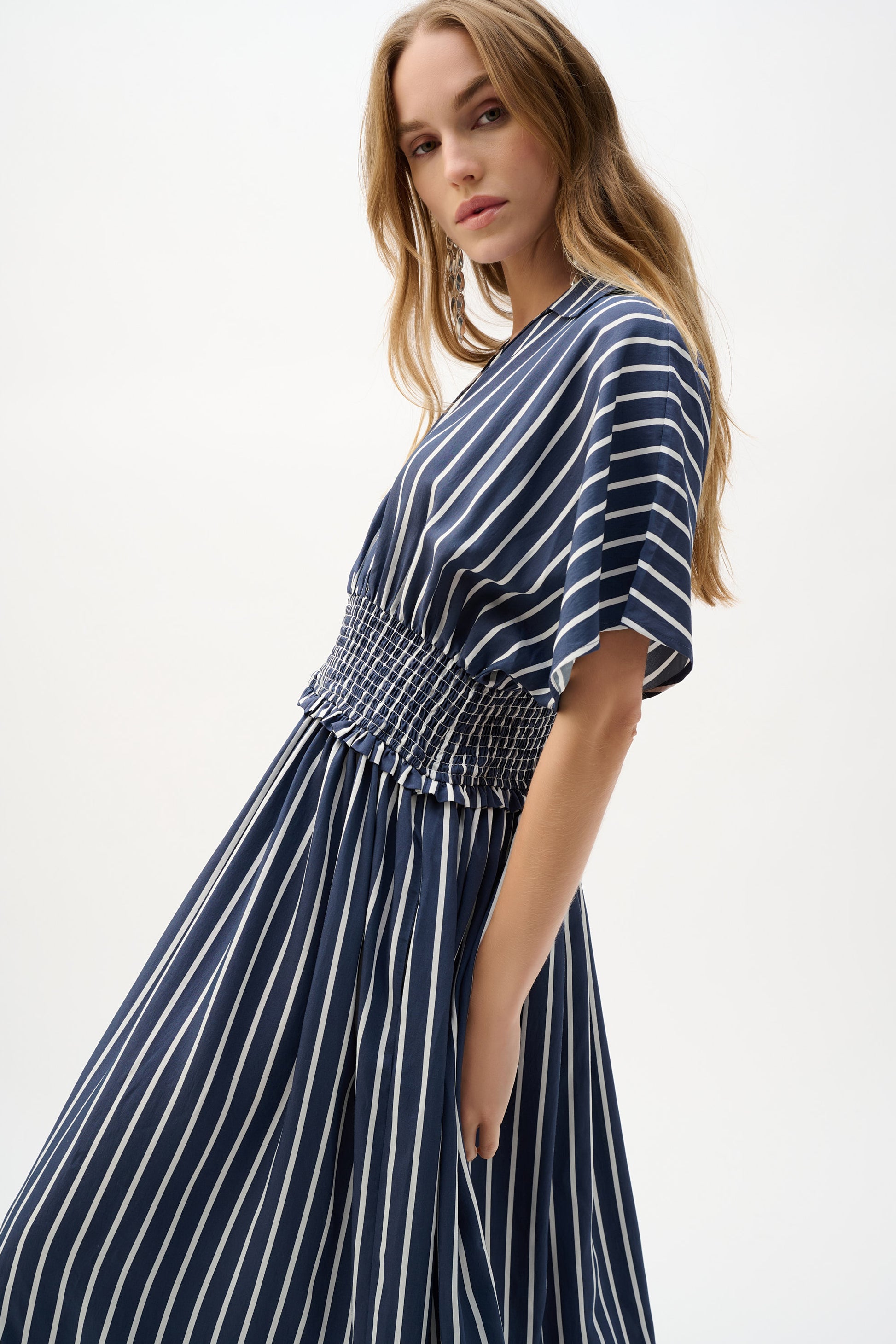 Joseph Ribkoff Poplin Stripe Dress Blue/White