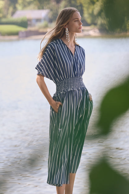 Joseph Ribkoff Poplin Stripe Dress Blue/White
