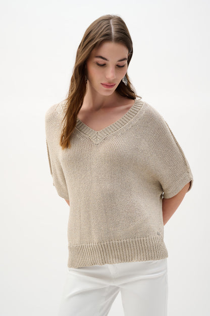 Joseph Ribkoff Relaxed Knit Lurex Sweater Moonstone