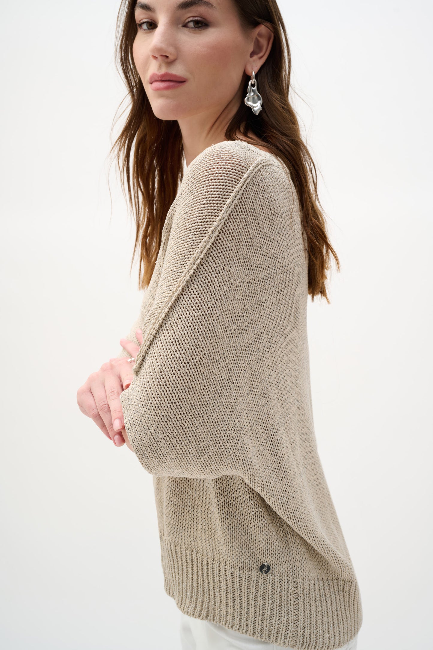 Joseph Ribkoff Relaxed Knit Lurex Sweater Moonstone