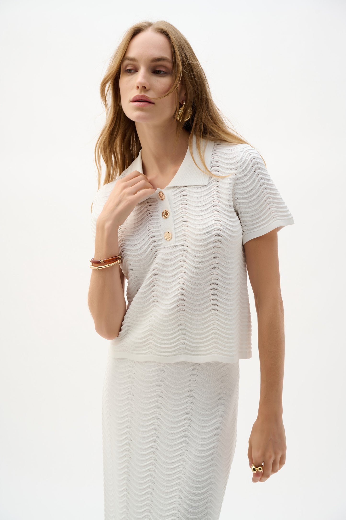 Joseph Ribkoff Textured Short Sleeve Sweater Vanilla