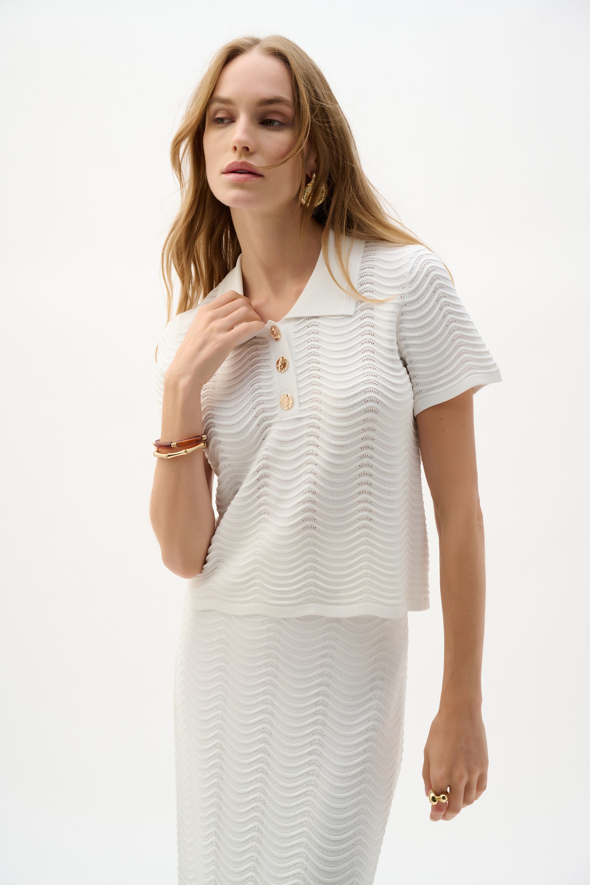 Joseph Ribkoff Textured Short Sleeve Sweater Vanilla