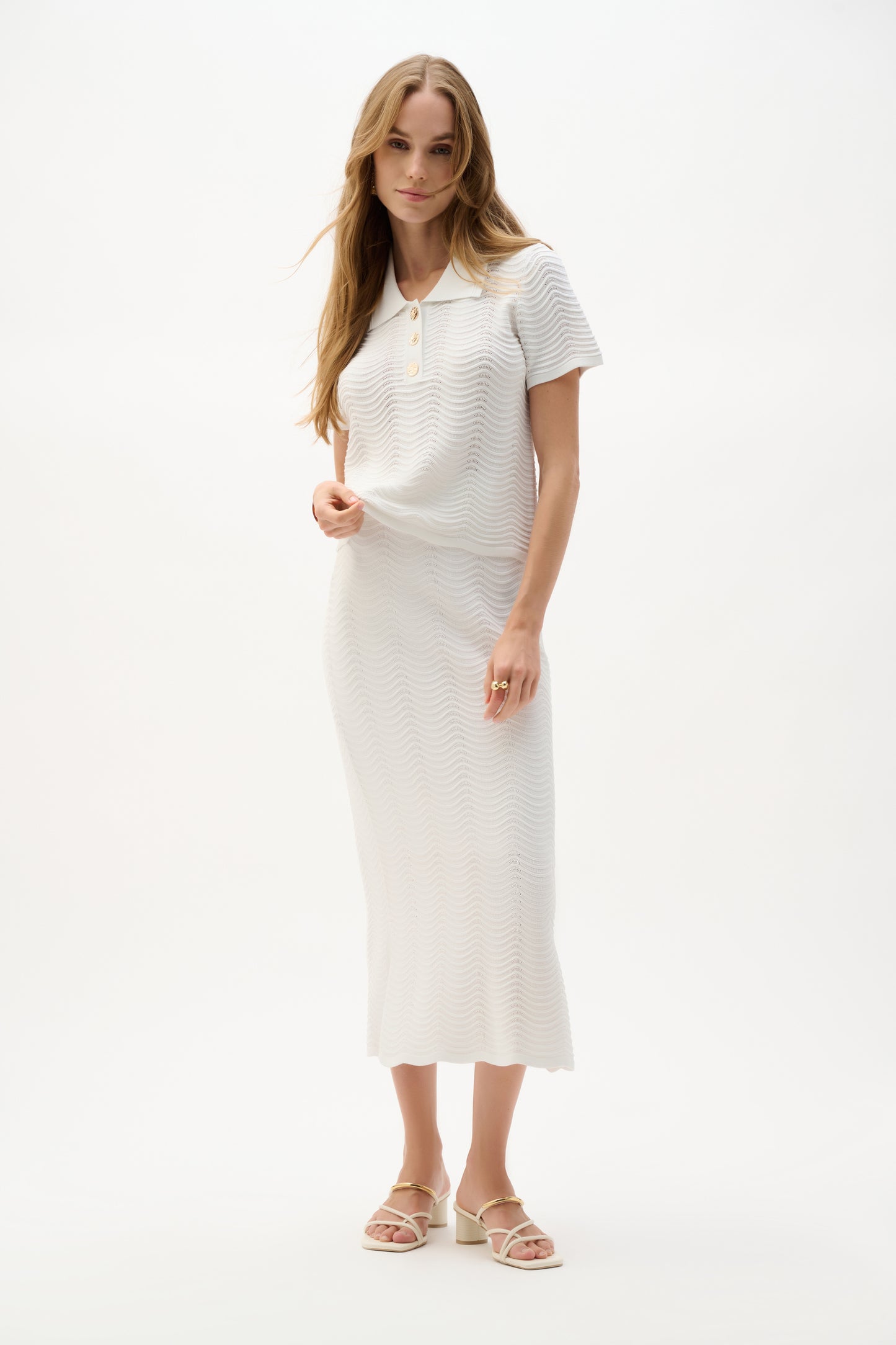 Joseph Ribkoff Textured Short Sleeve Sweater Vanilla