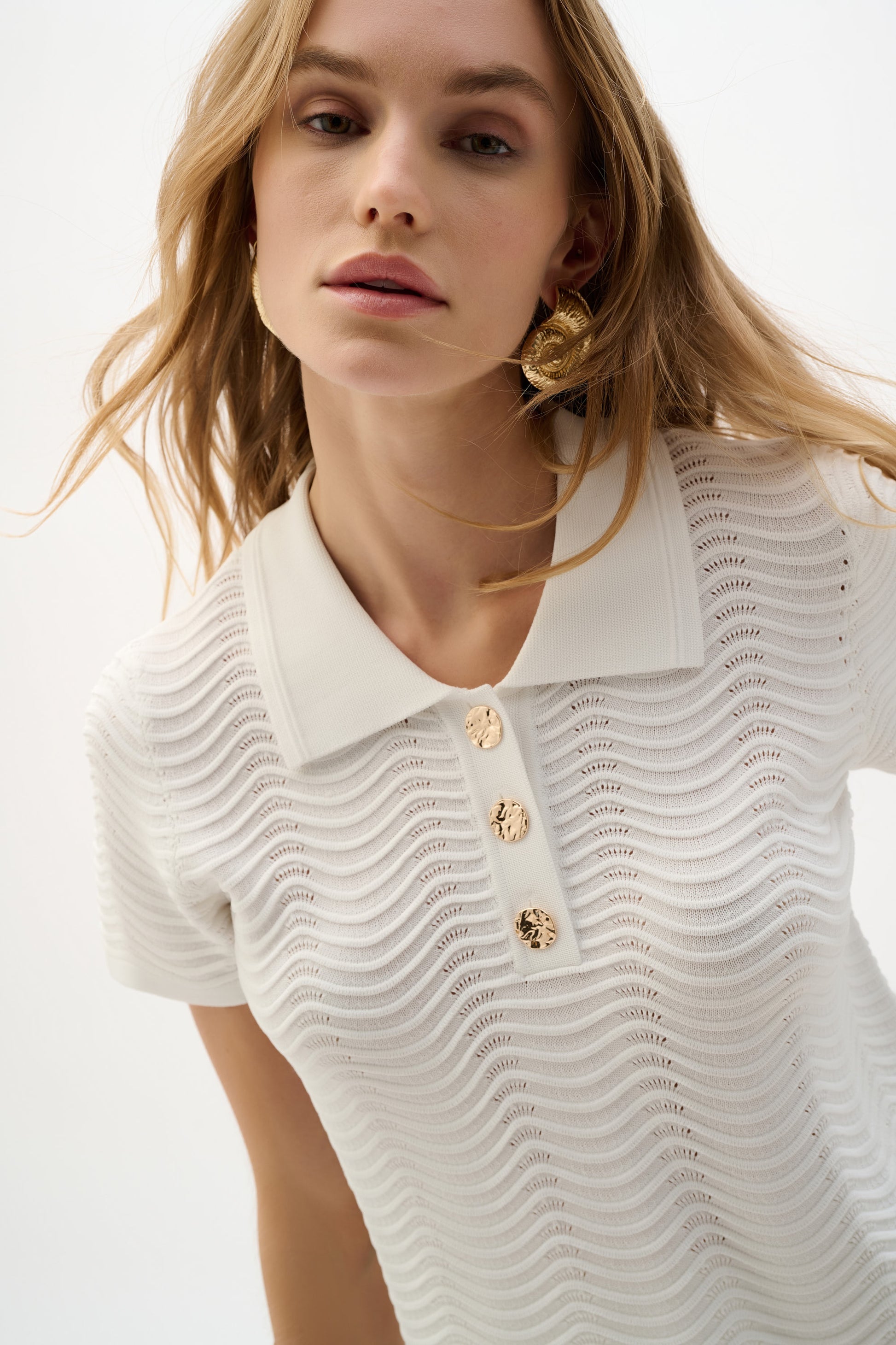 Joseph Ribkoff Textured Short Sleeve Sweater Vanilla
