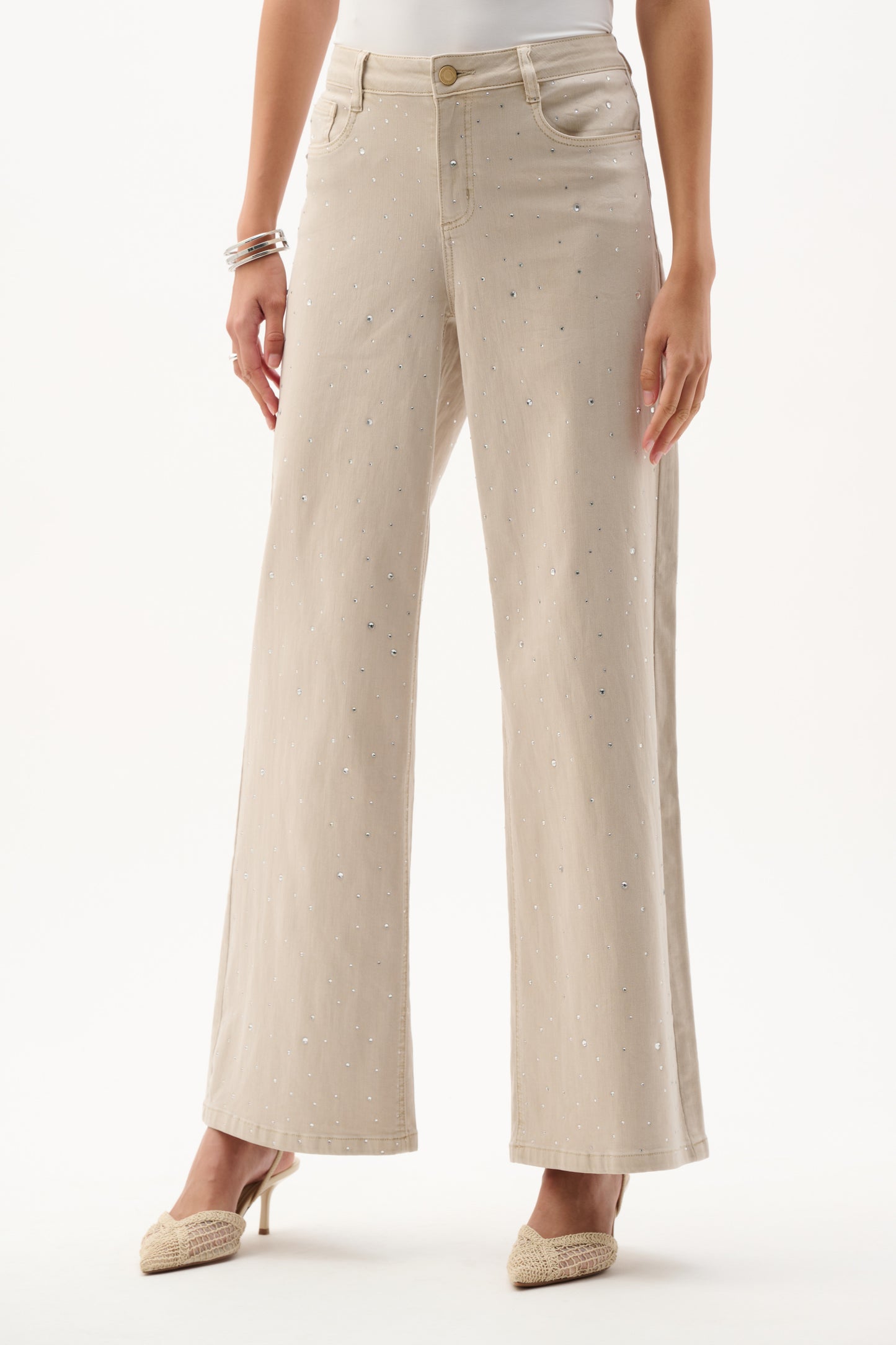 Joseph Ribkoff Wide Leg Rhinestones Jeans Moonstone