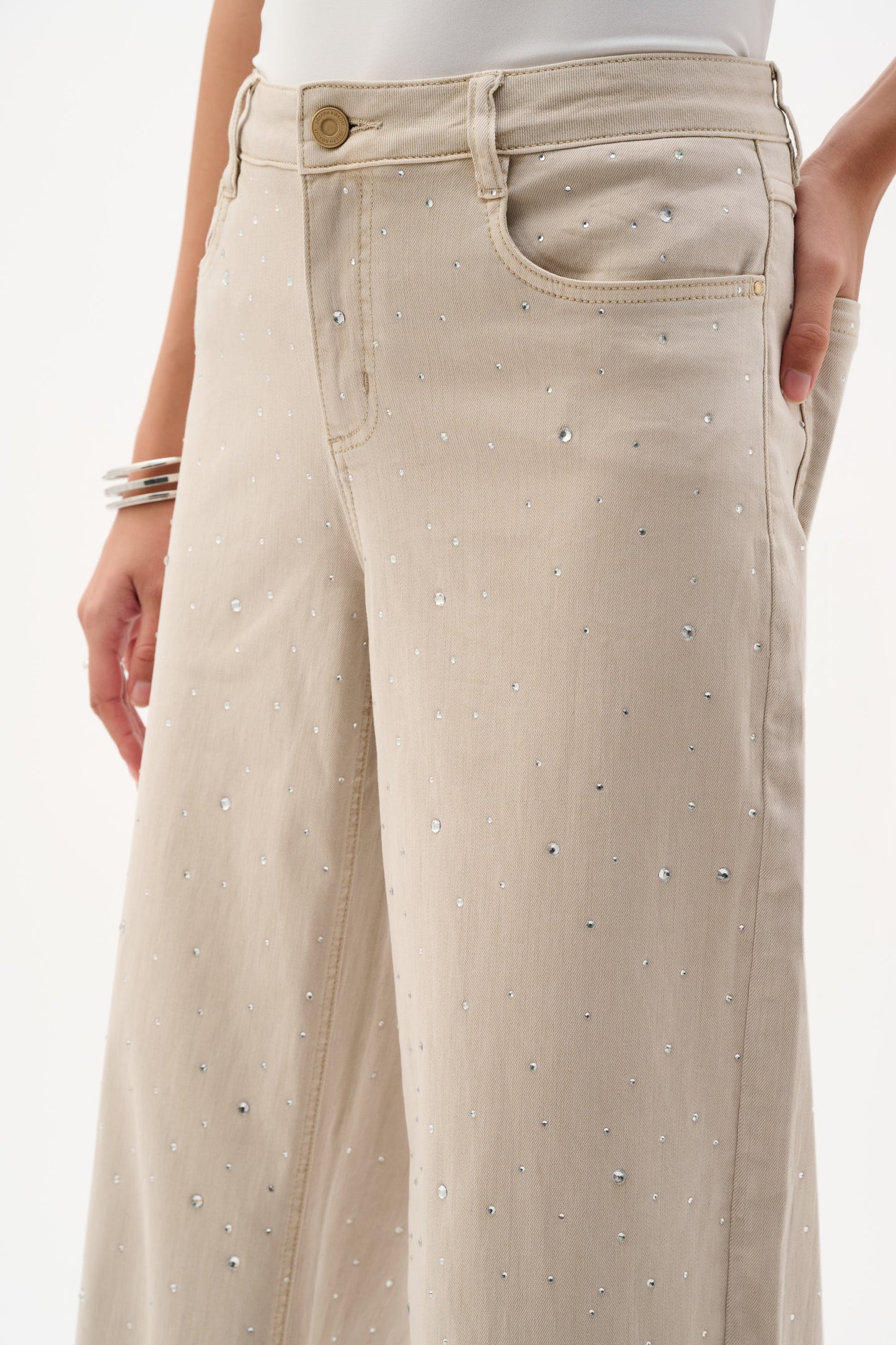 Joseph Ribkoff Wide Leg Rhinestones Jeans Moonstone