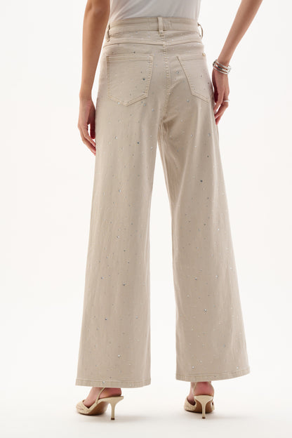 Joseph Ribkoff Wide Leg Rhinestones Jeans Moonstone