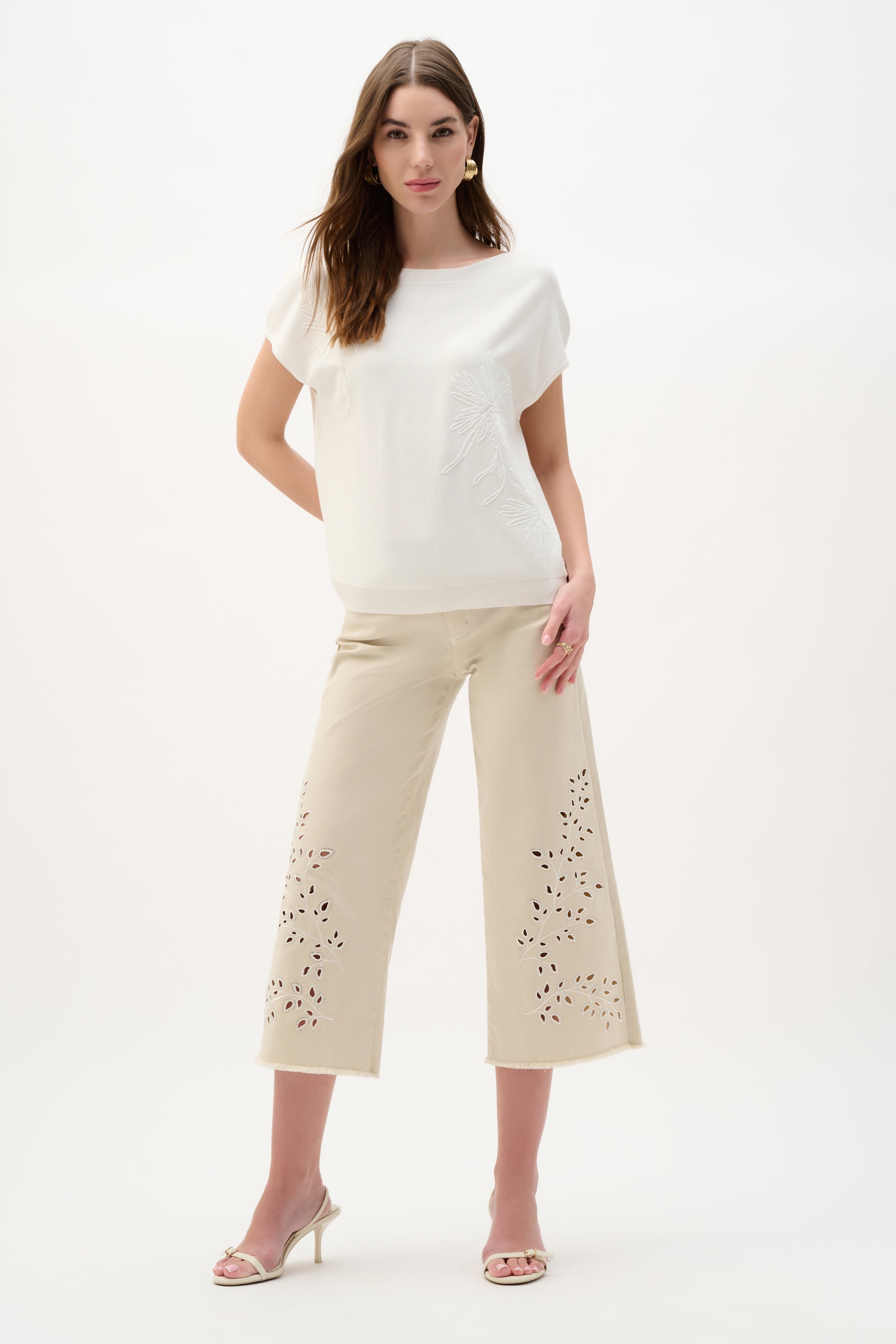 Joseph Ribkoff Embroidered Flowers Knit Top Vanilla
