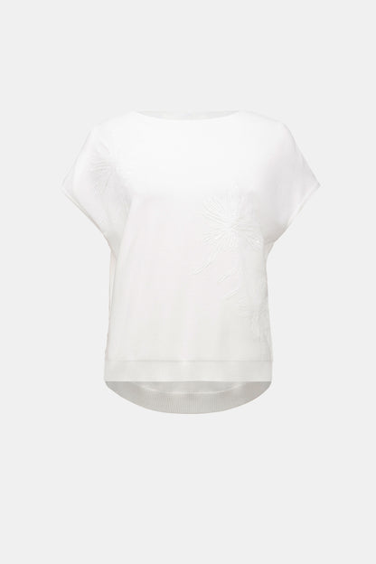 Joseph Ribkoff Embroidered Flowers Knit Top Vanilla