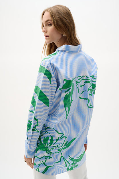 Joseph Ribkoff Stripe Floral Boxy Blouse Vanilla/Multi