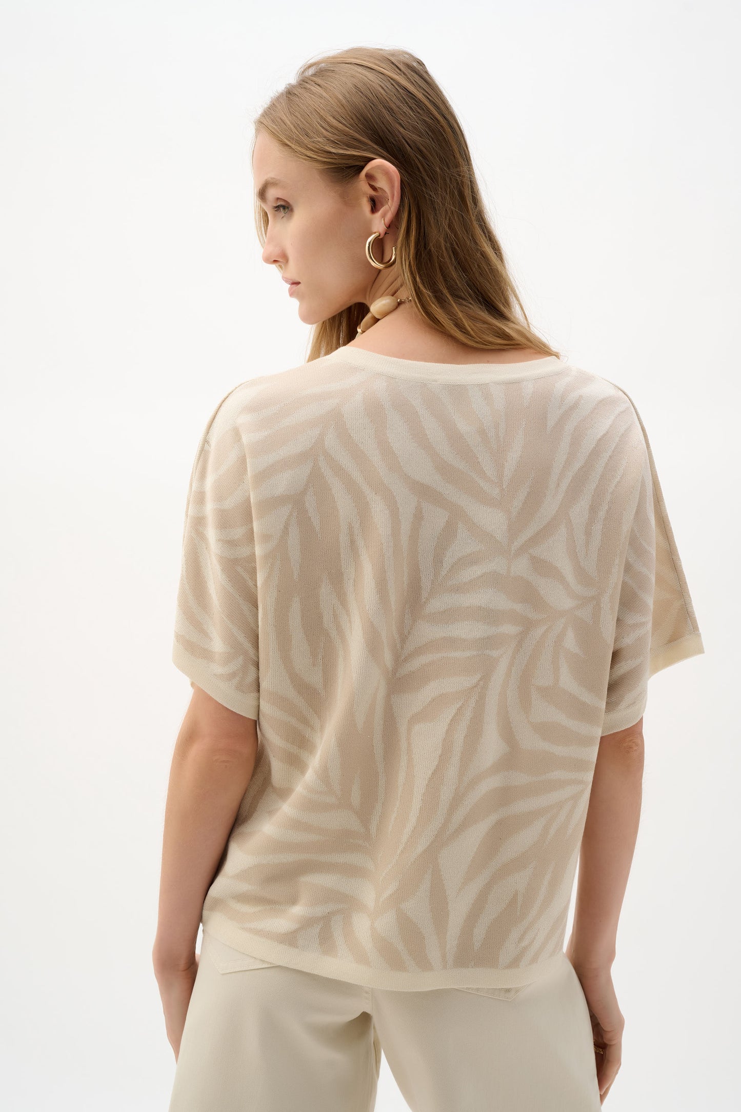 Joseph Ribkoff Tropical Print Sweater Moonstone/Canvas
