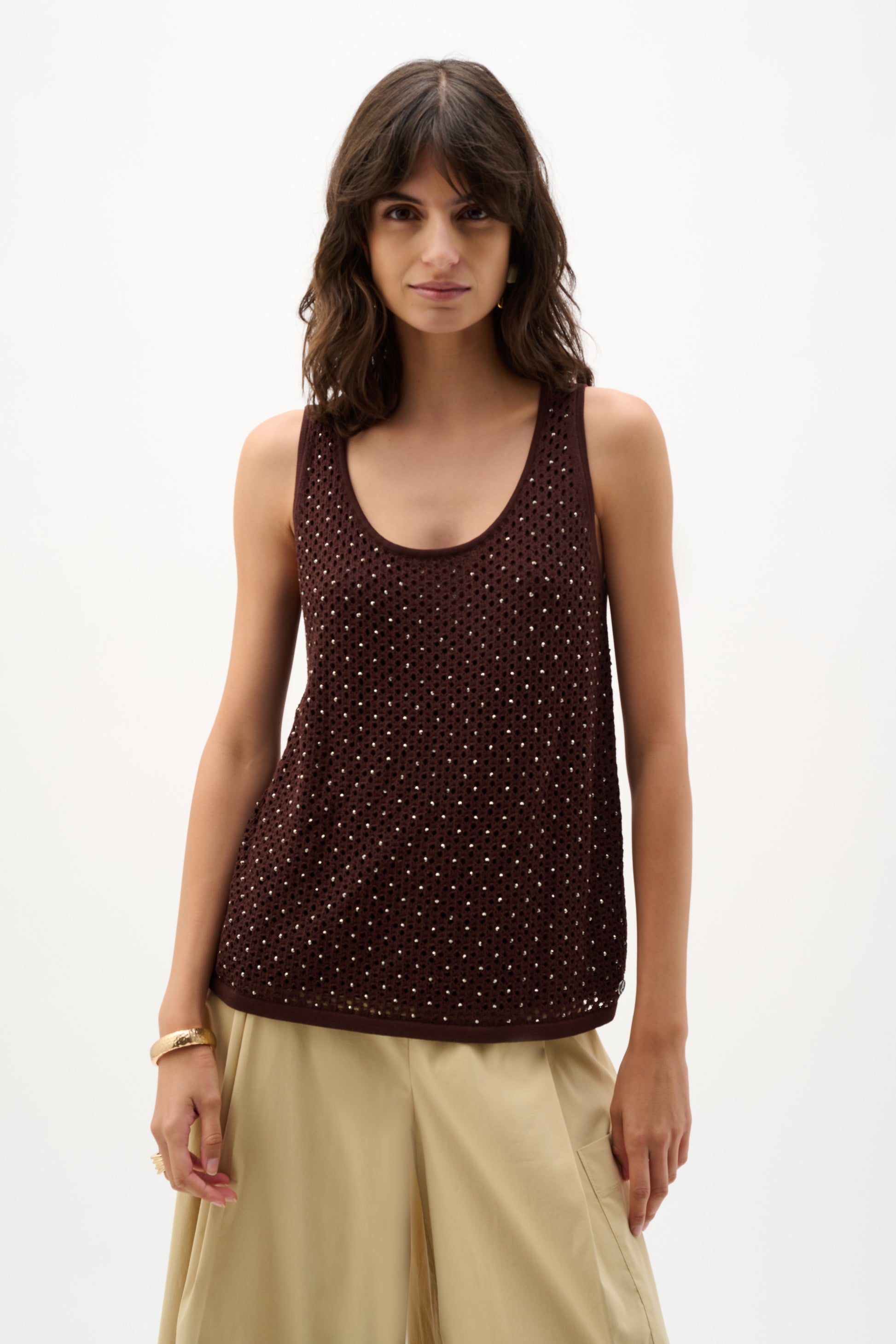 Joseph Ribkoff Embellished Knit Camisole -Mahogany