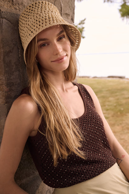 Joseph Ribkoff Embellished Knit Camisole -Mahogany