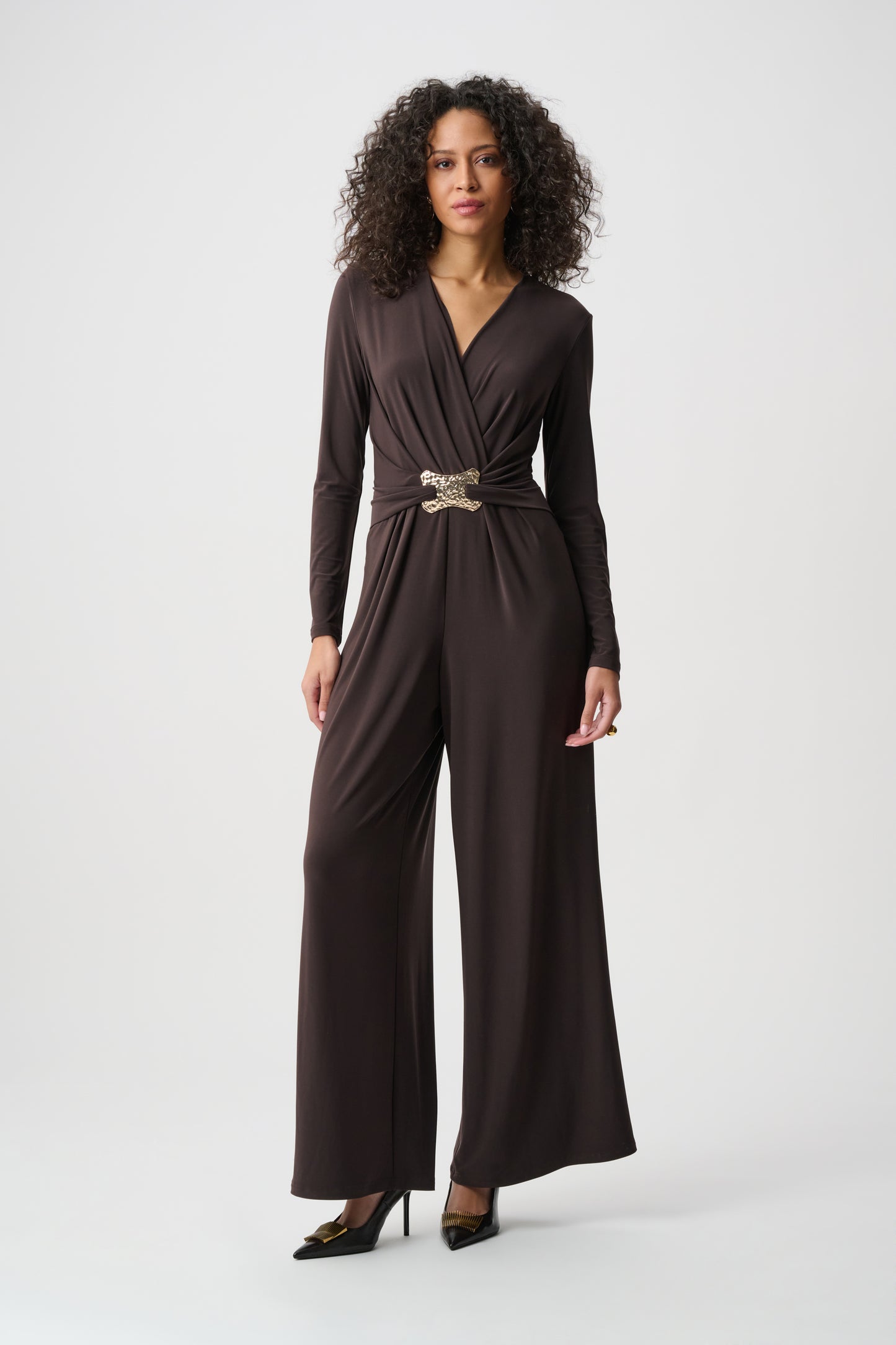Joseph Ribkoff Wide-Leg Wrap Jumpsuit Mocha