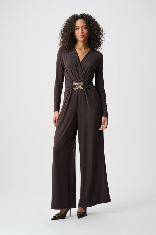 Joseph Ribkoff Wide-Leg Wrap Jumpsuit Mocha