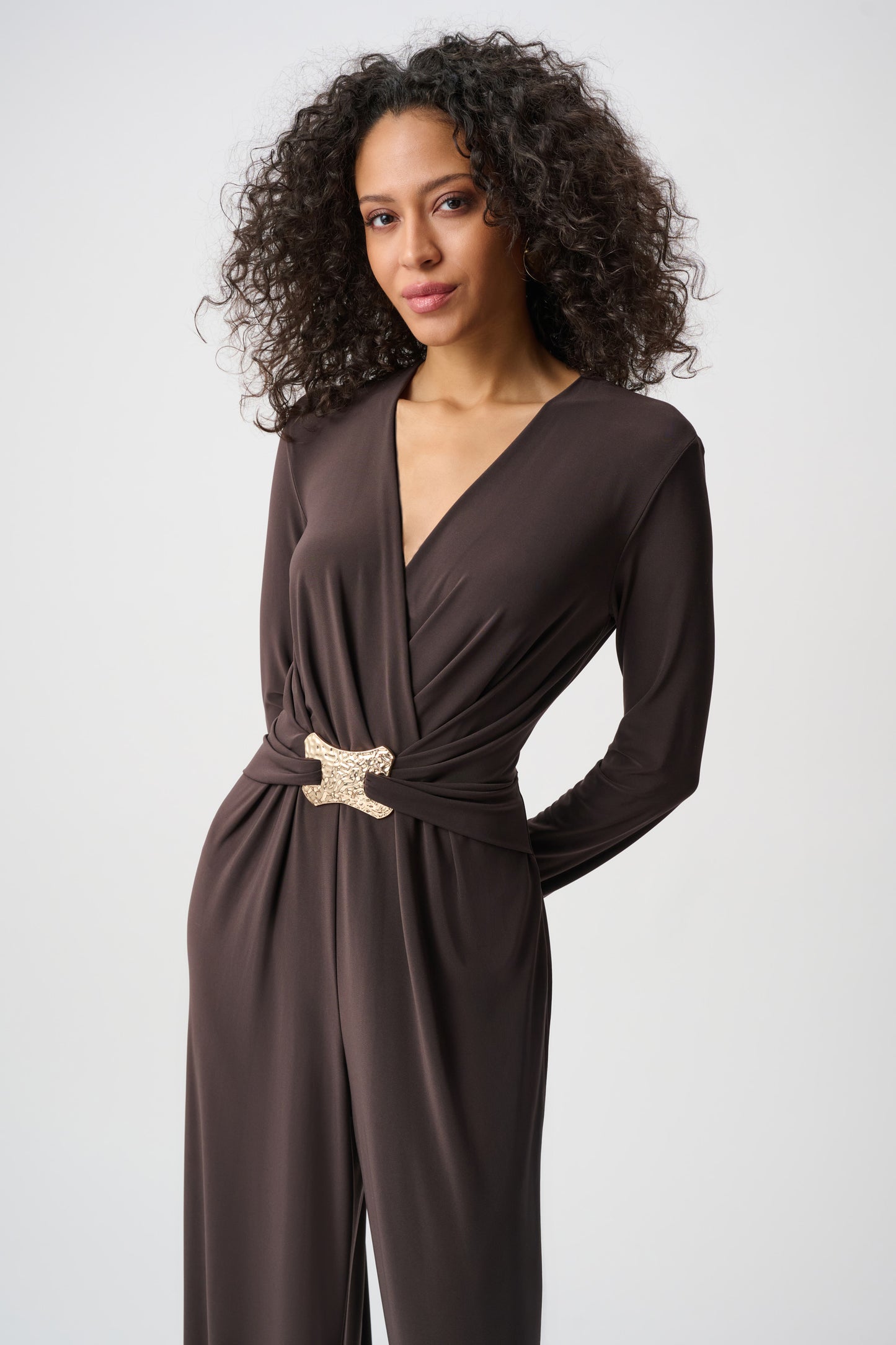 Joseph Ribkoff Wide-Leg Wrap Jumpsuit Mocha