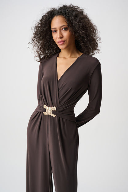 Joseph Ribkoff Wide-Leg Wrap Jumpsuit Mocha