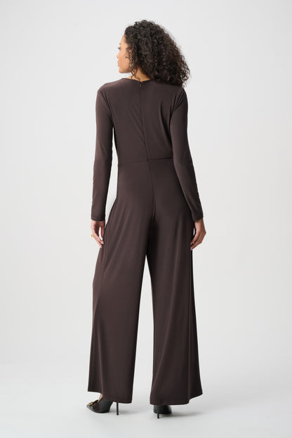 Joseph Ribkoff Wide-Leg Wrap Jumpsuit Mocha