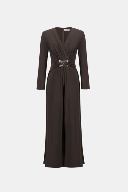 Joseph Ribkoff Wide-Leg Wrap Jumpsuit Mocha