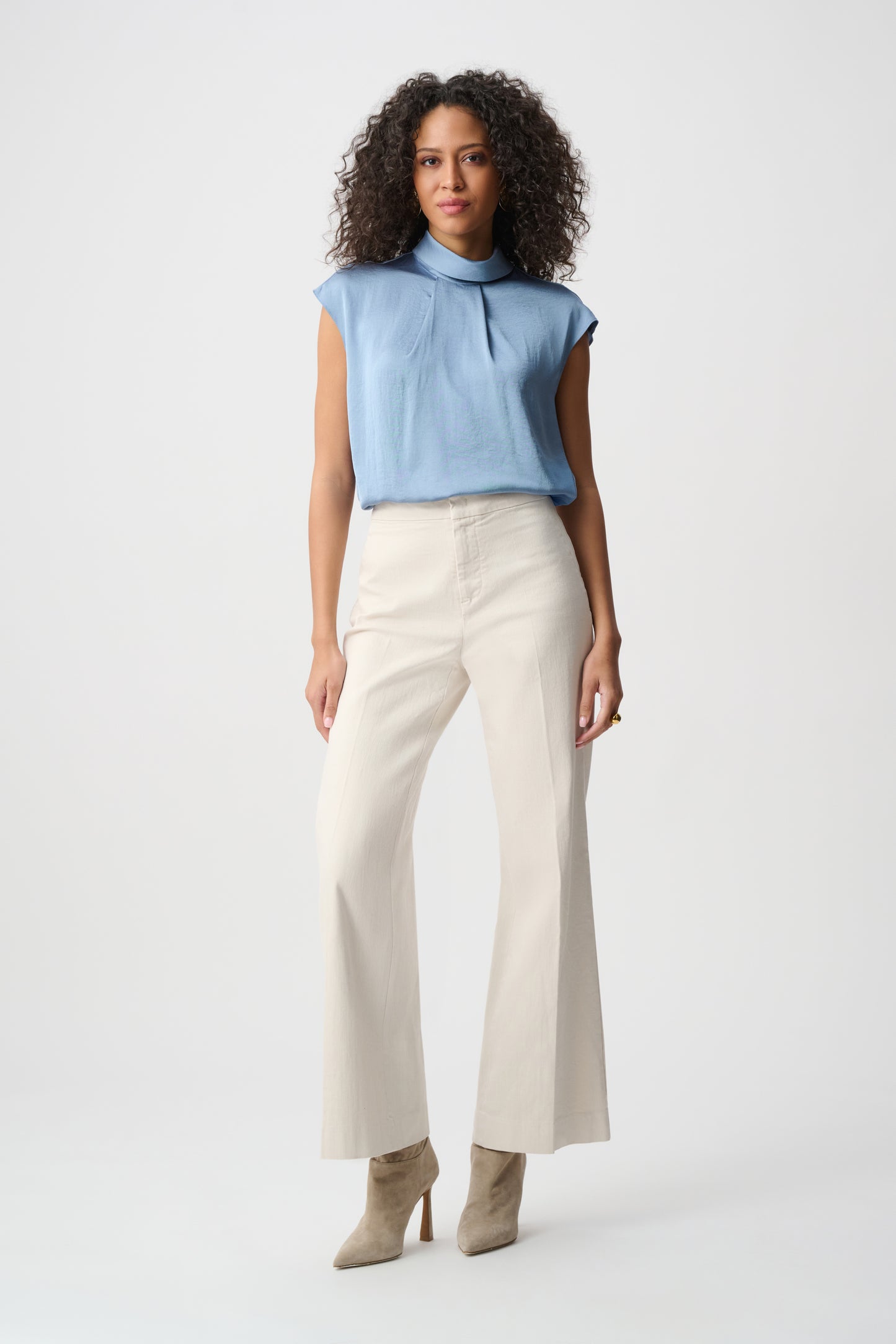 Joseph Ribkoff Satin Turtleneck Top Chambray