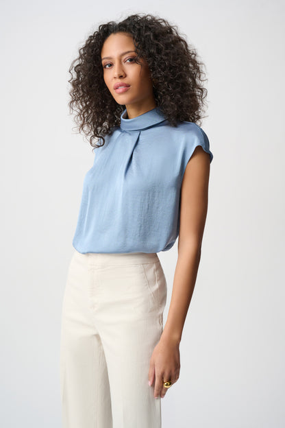 Joseph Ribkoff Satin Turtleneck Top Chambray