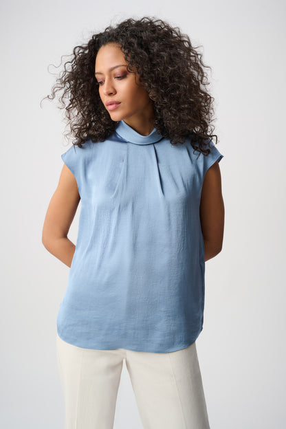 Joseph Ribkoff Satin Turtleneck Top Chambray
