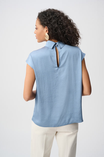 Joseph Ribkoff Satin Turtleneck Top Chambray