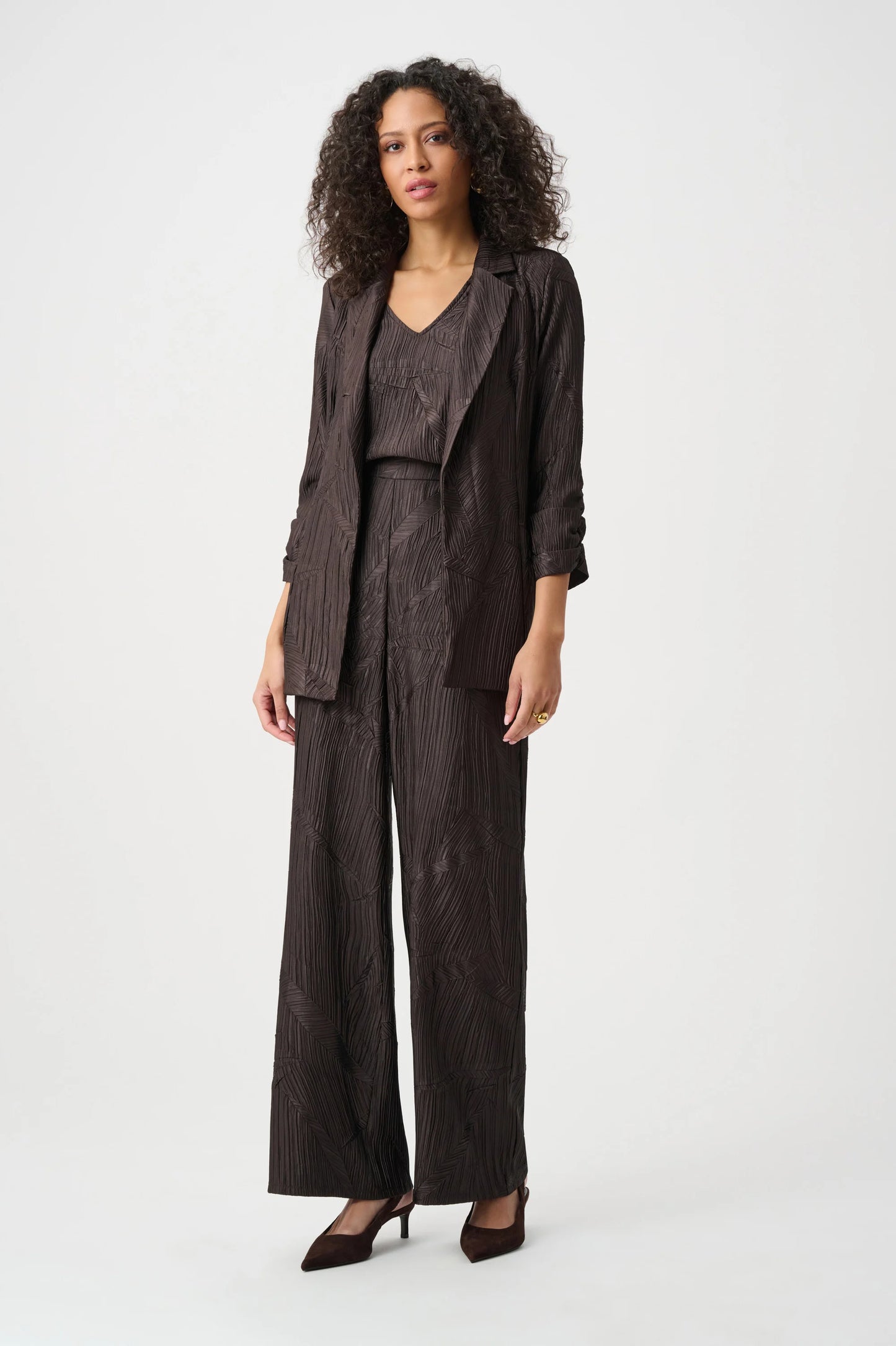 Joseph Ribkoff Pleated Satin Blazer-Mocha