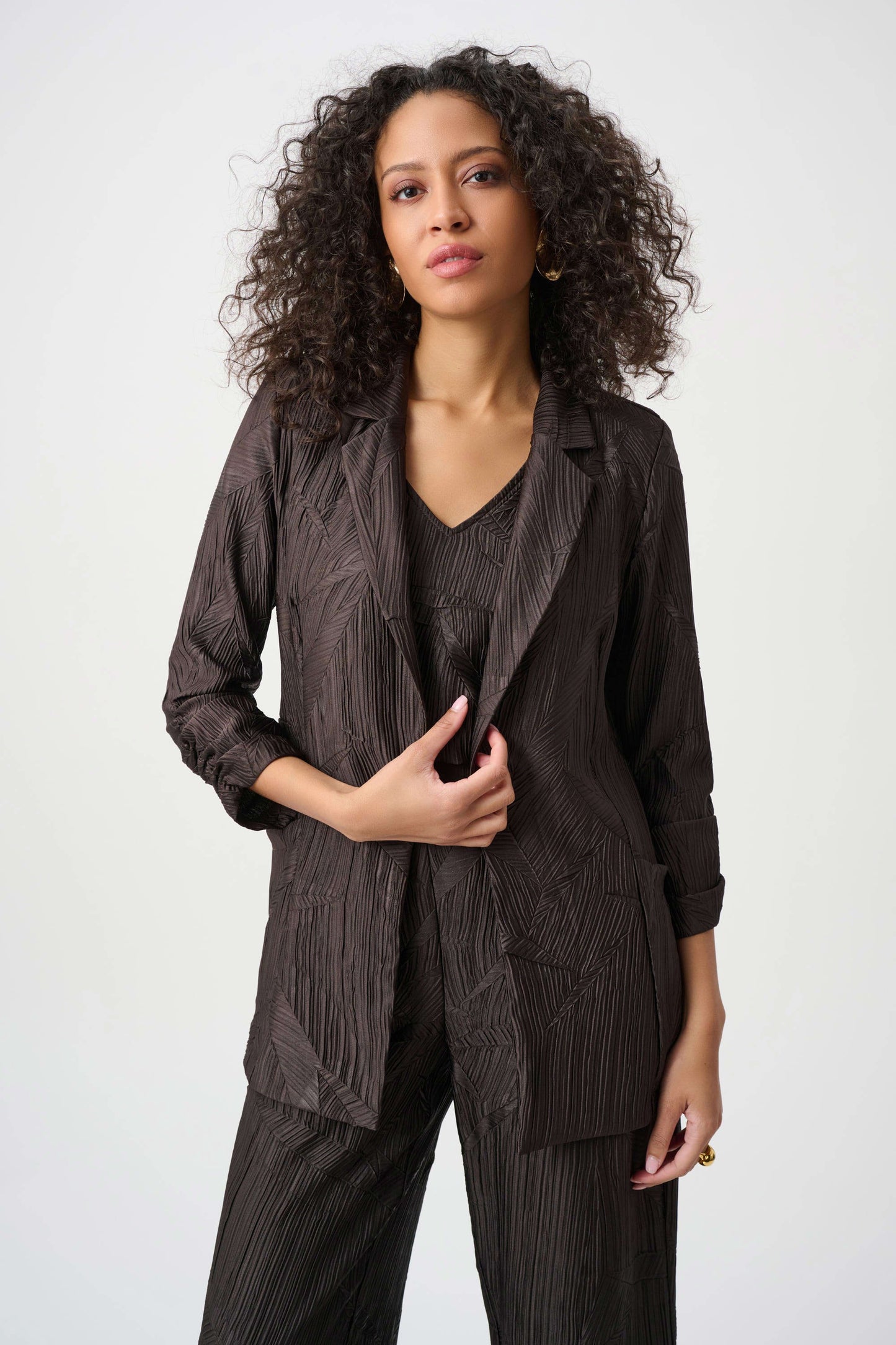 Joseph Ribkoff Pleated Satin Blazer-Mocha